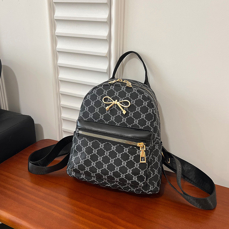 Bow Detail Faux Leather Mini Backpack