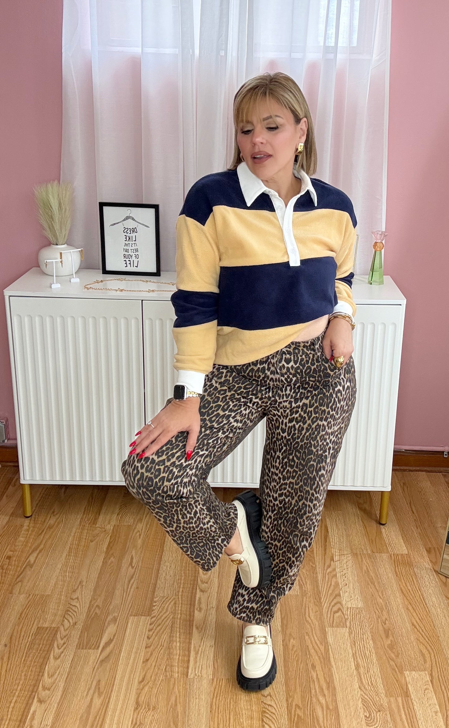 Navy & Yellow Rugby Striped Fleece Polo