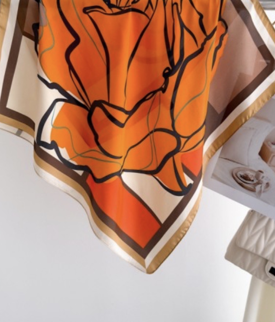 Orange Floral Satin Scarf