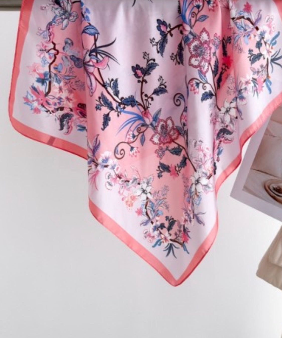 Pink Floral Satin Scarf