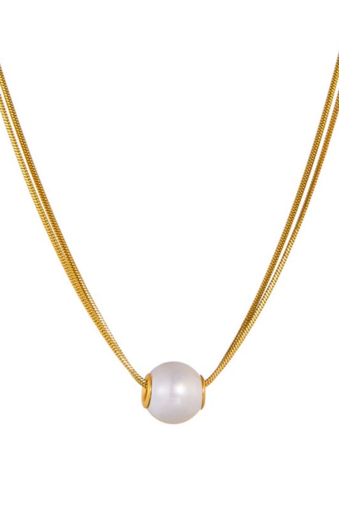 18K Gold Plated Single Pearl Necklace – Waterproof Non-Tarnish Stainless Steel Jewelry