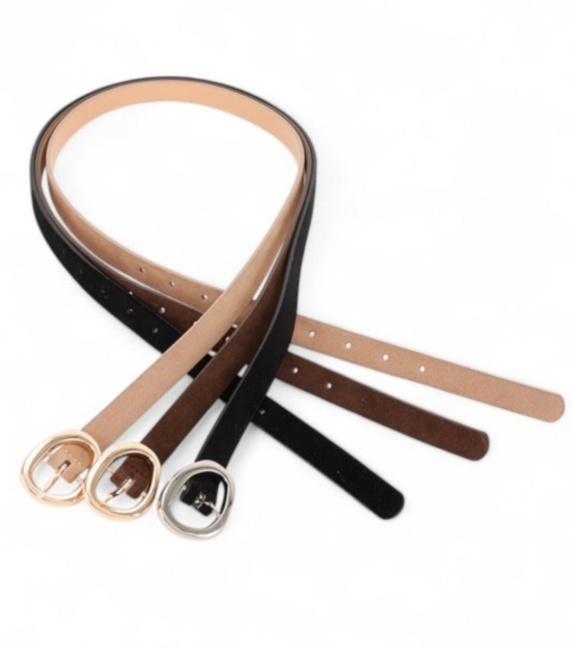 3-in-1 Foxway Skinny Belt Set — Brown, Black & Cream