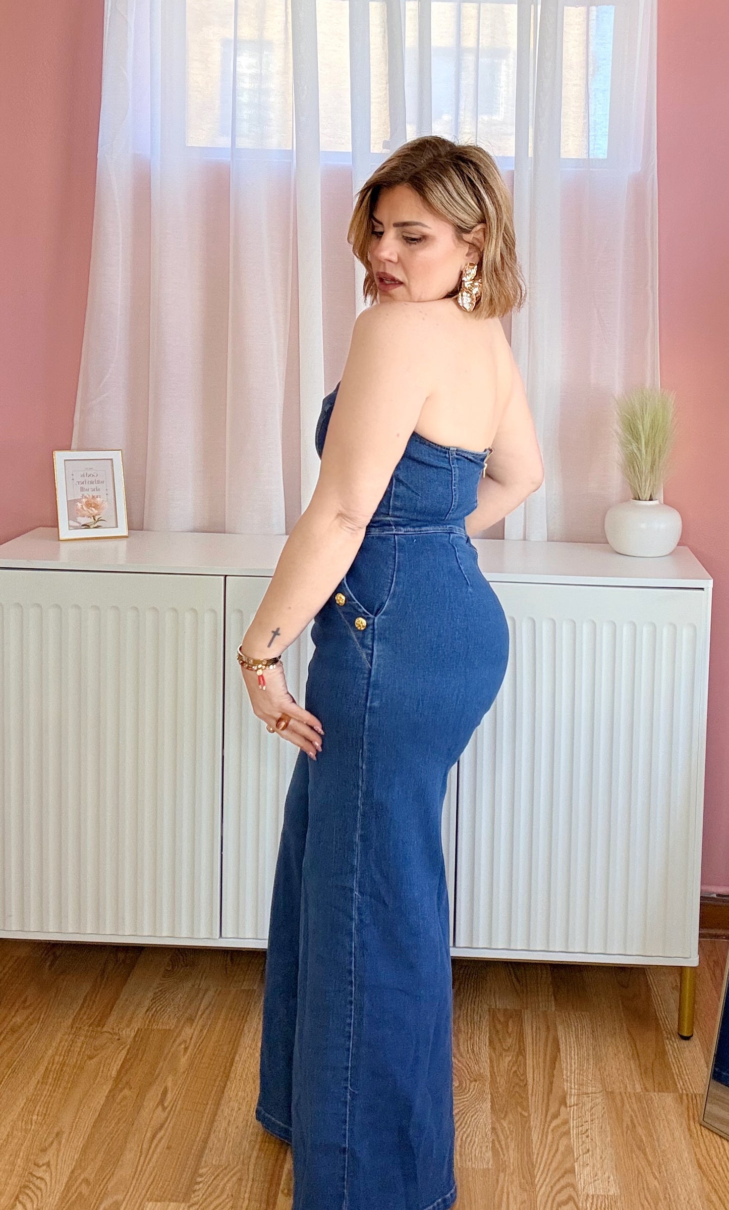The Camille Sweetheart Denim Jumpsuit