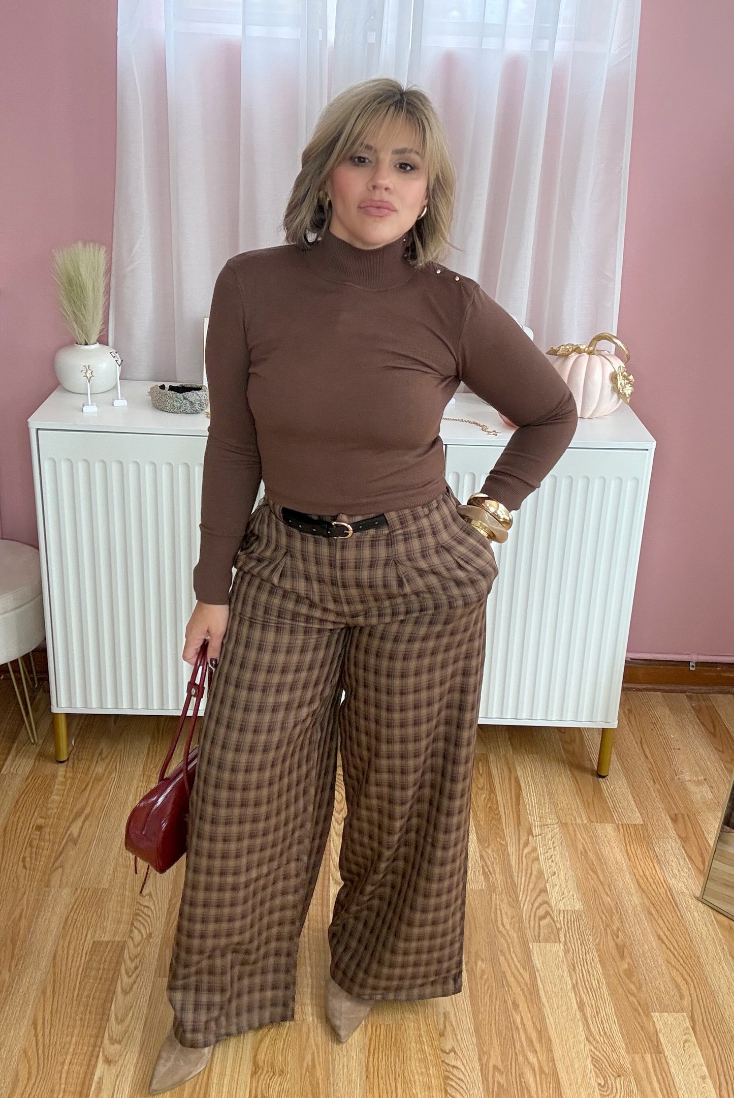 Belted Plaid Trousers
