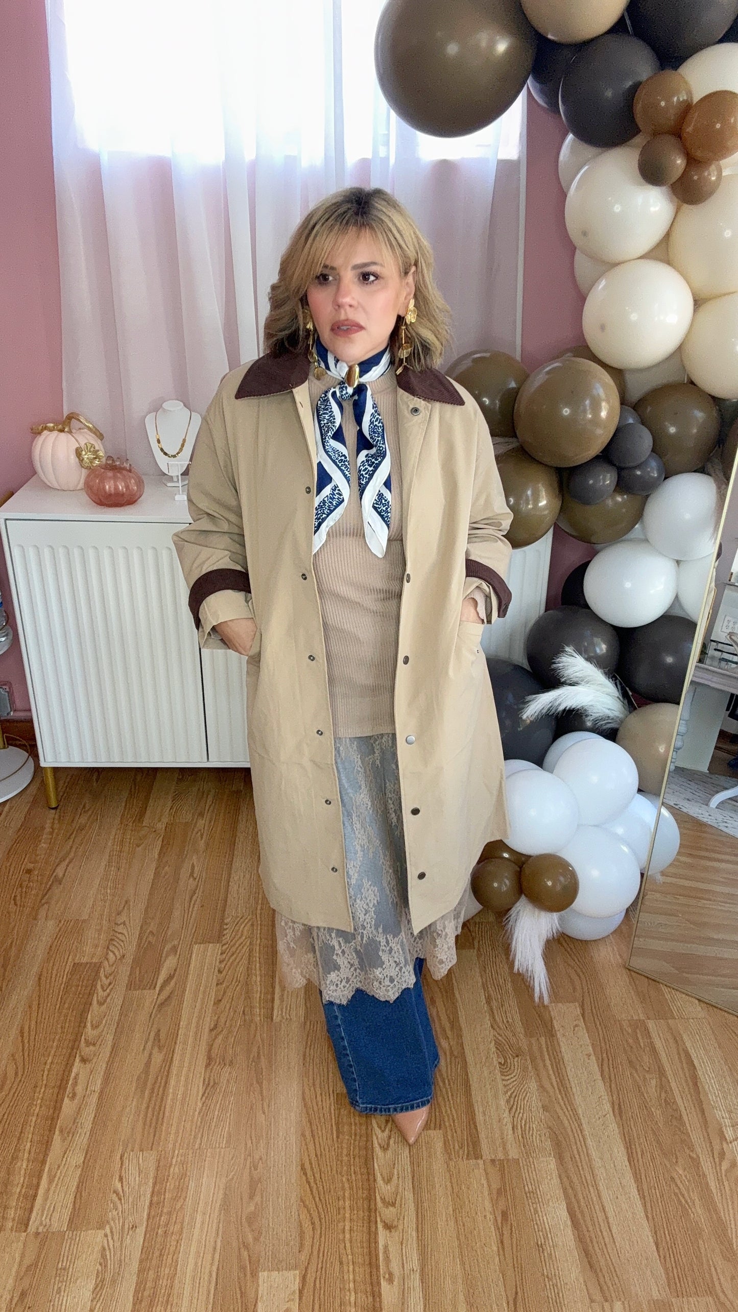 Autumn Elegance Khaki Corduroy Trench