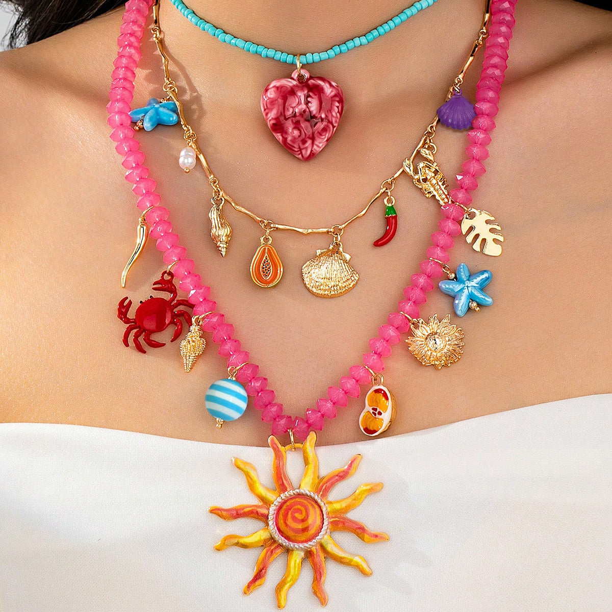 Golden Sea Treasures Charm Necklace