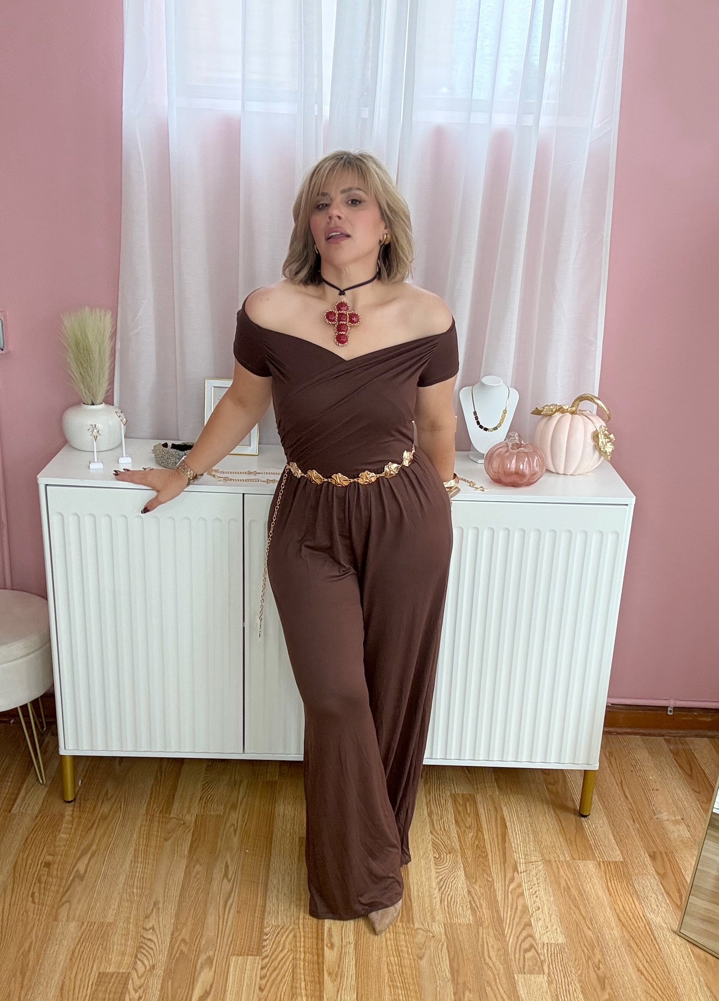 Chocolate Brown Wide-Leg Jumpsuit