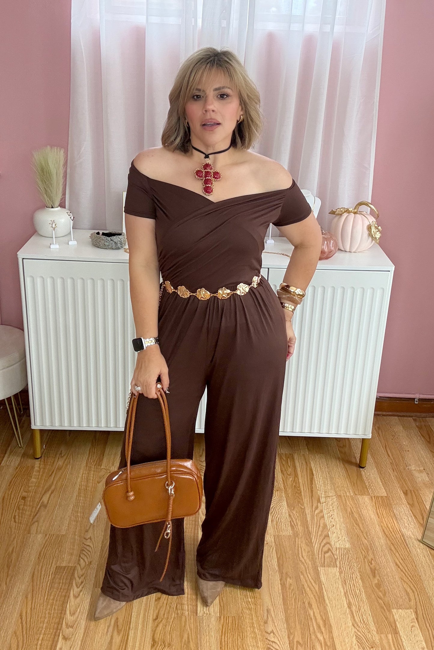 Chocolate Brown Wide-Leg Jumpsuit