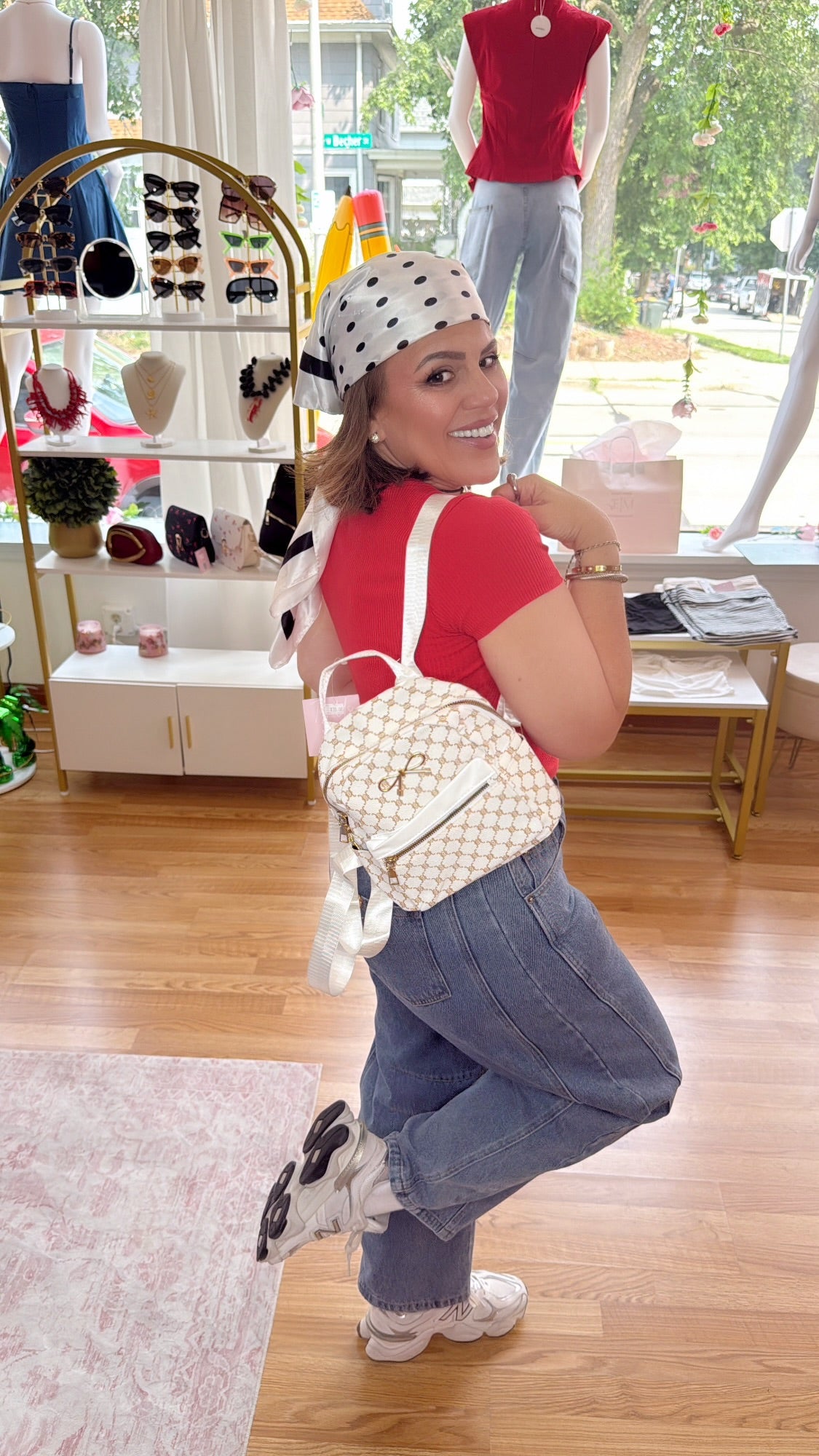 Bow Detail Faux Leather Mini Backpack