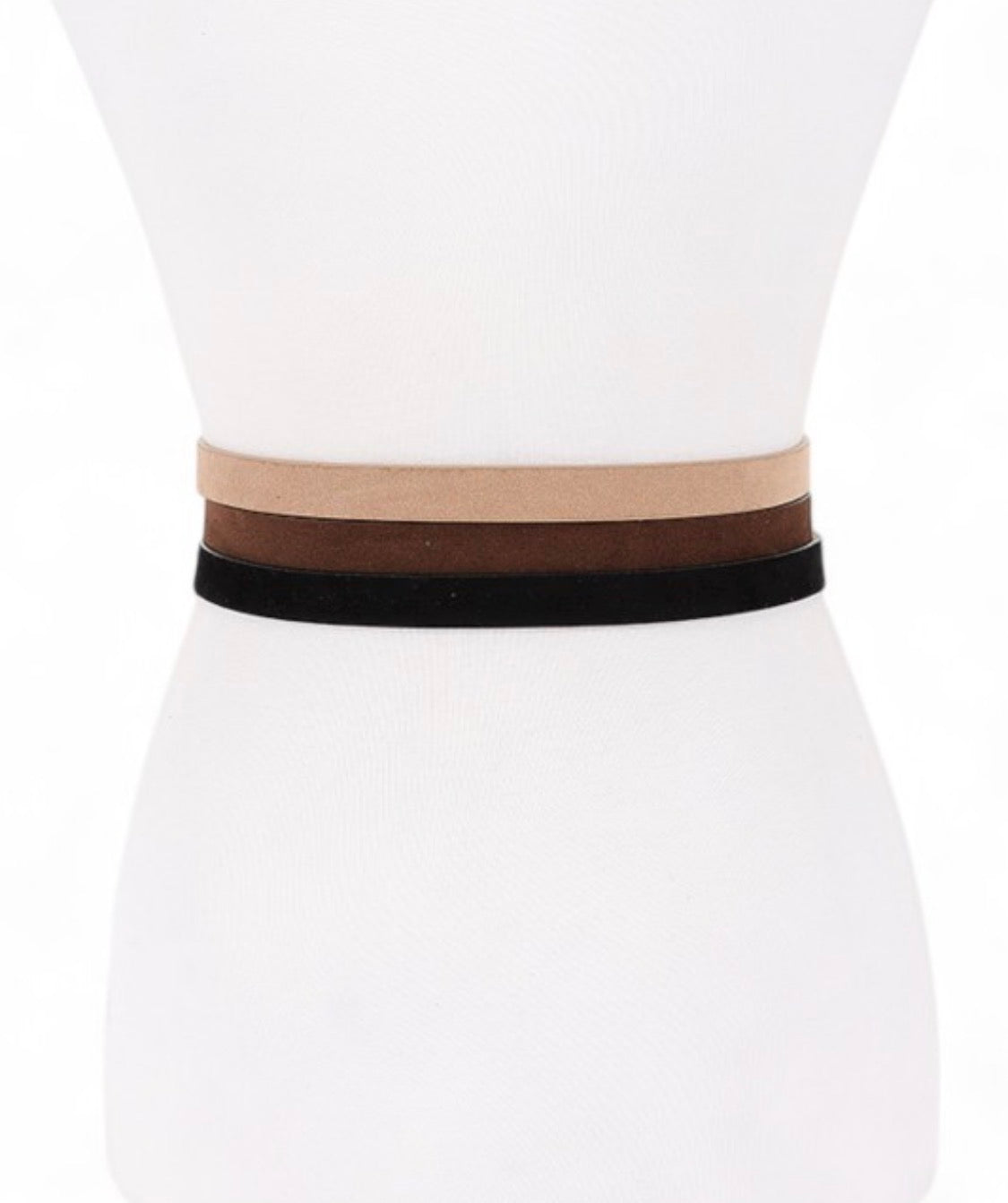 3-in-1 Foxway Skinny Belt Set — Brown, Black & Cream