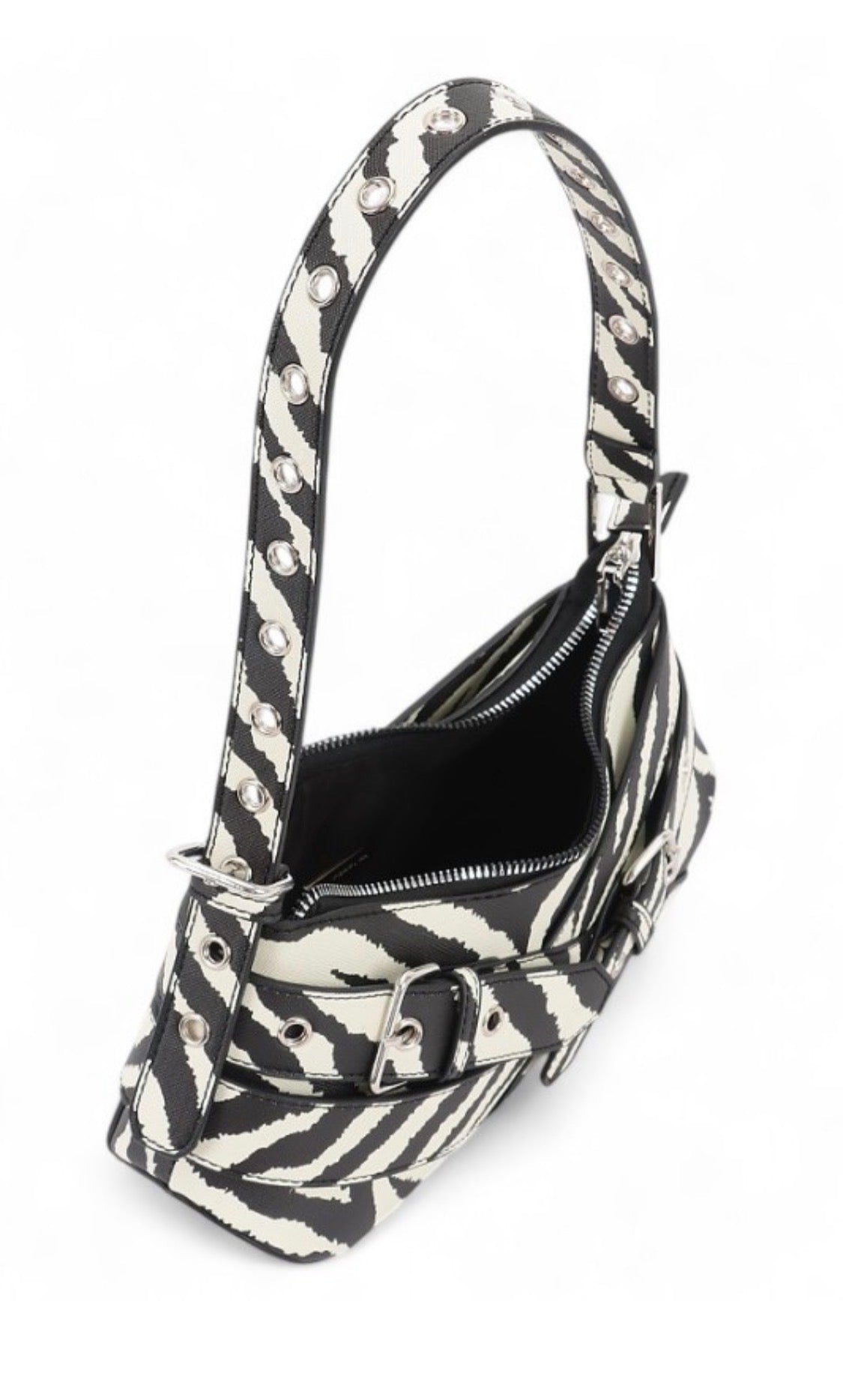 Zebra Animal Print Multi-Buckle Y2K Shoulder Bag
