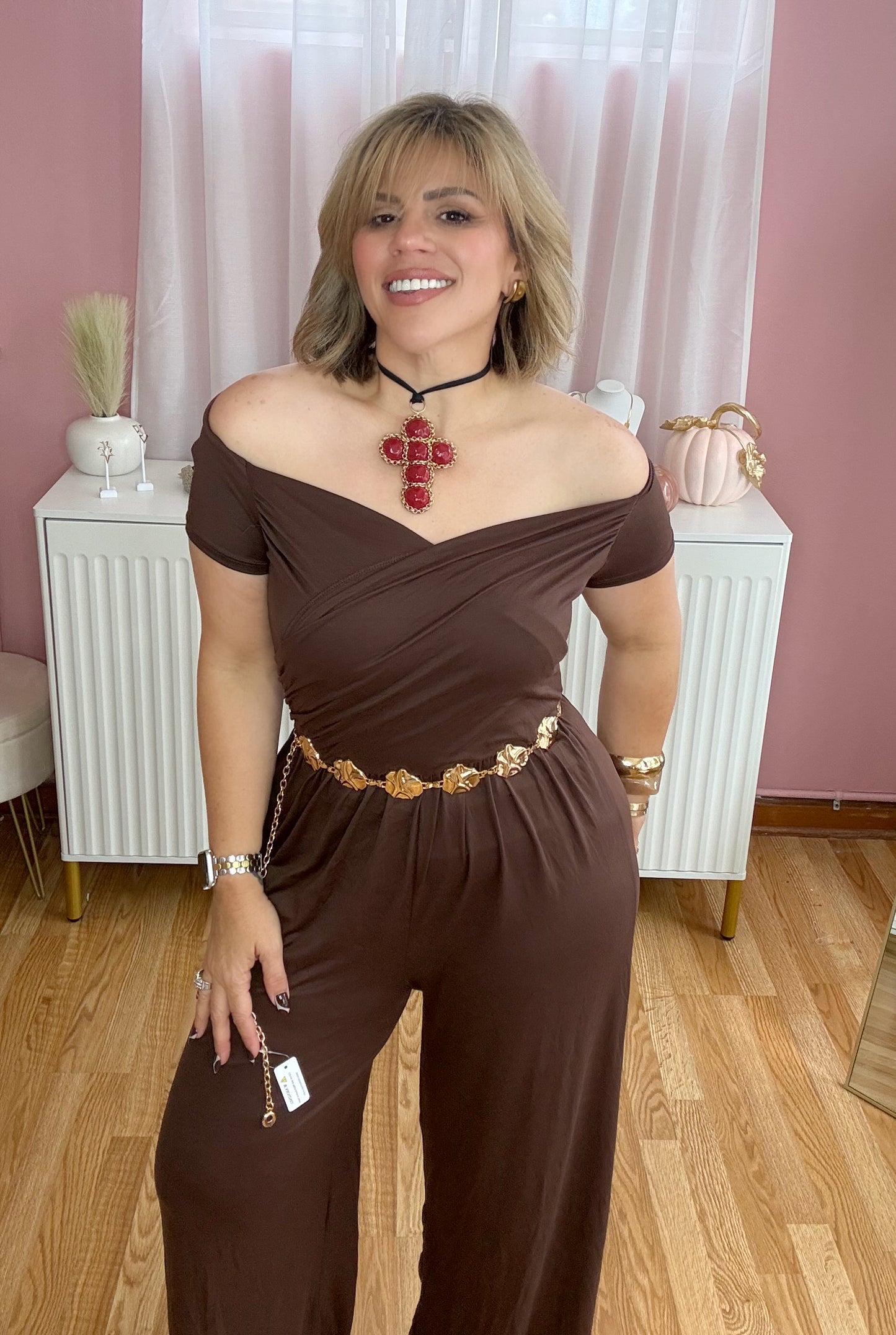Chocolate Brown Wide-Leg Jumpsuit