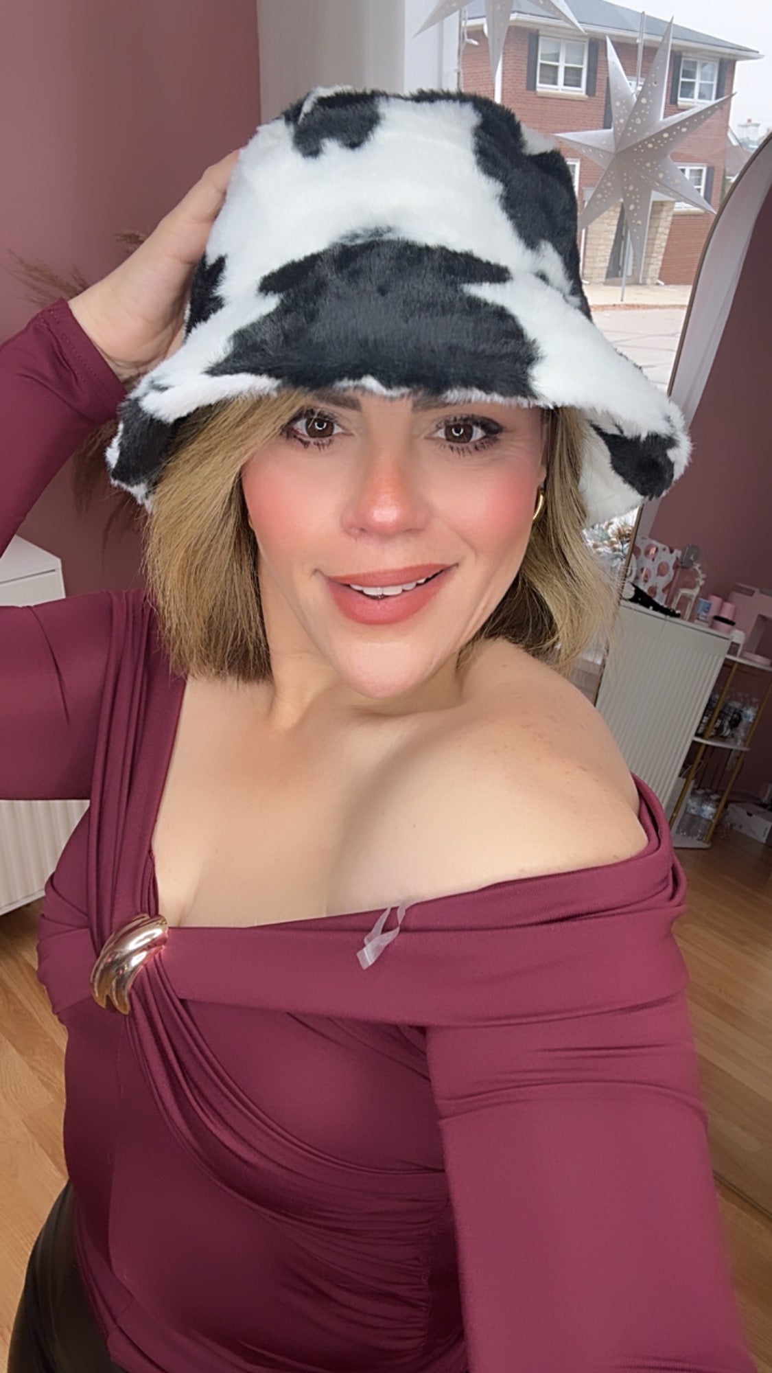 Cow Print Fur Bucket Hat