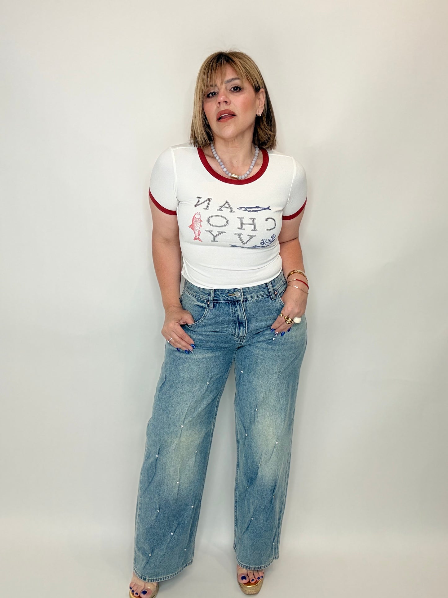 Stud Detail Wide Leg Jeans