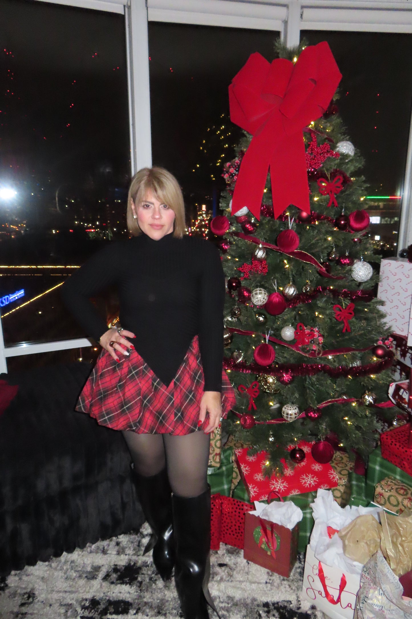 Plaid Bubble Skirt – Red Multi