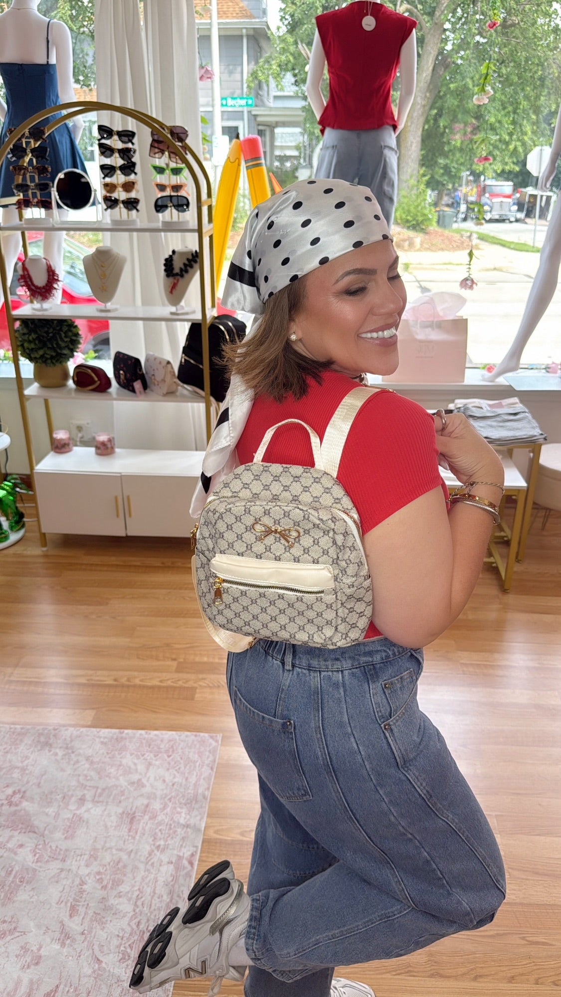 Bow Detail Faux Leather Mini Backpack
