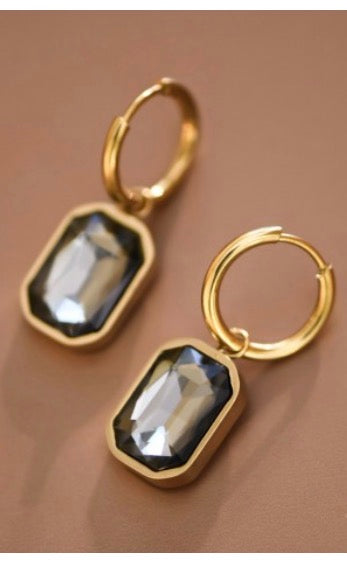 18K Gold Plated Gray Crystal Drop Earrings