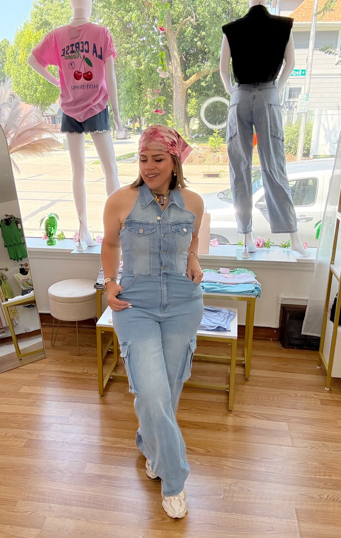 Denim Halter Neck Wide-Leg Jumpsuit