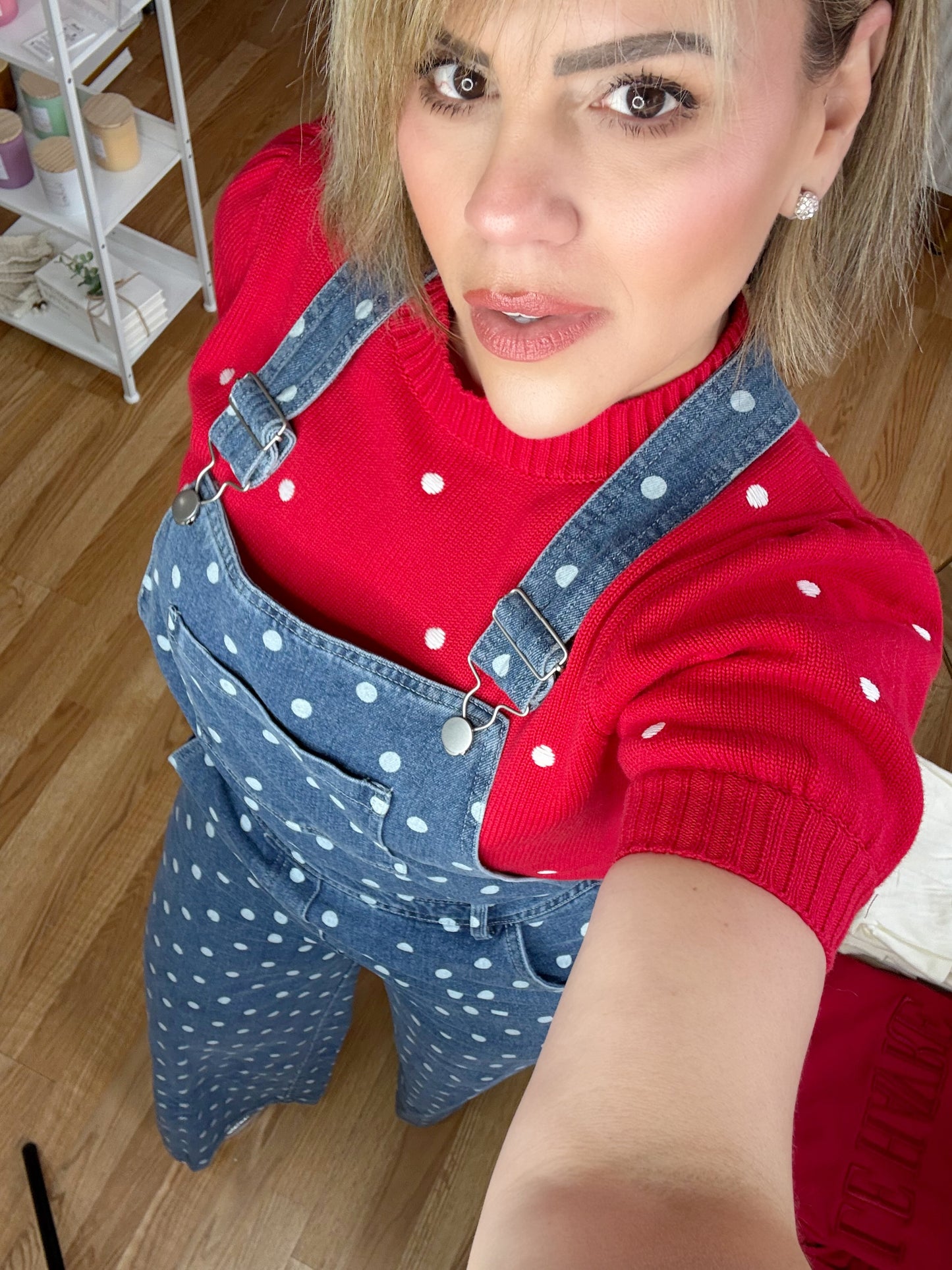 Polka Dot Denim Overall