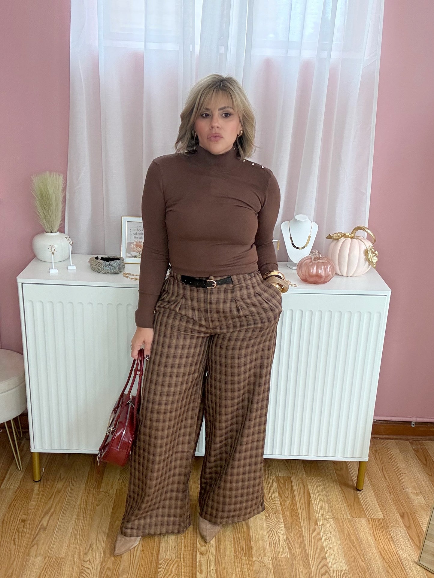 Belted Plaid Trousers