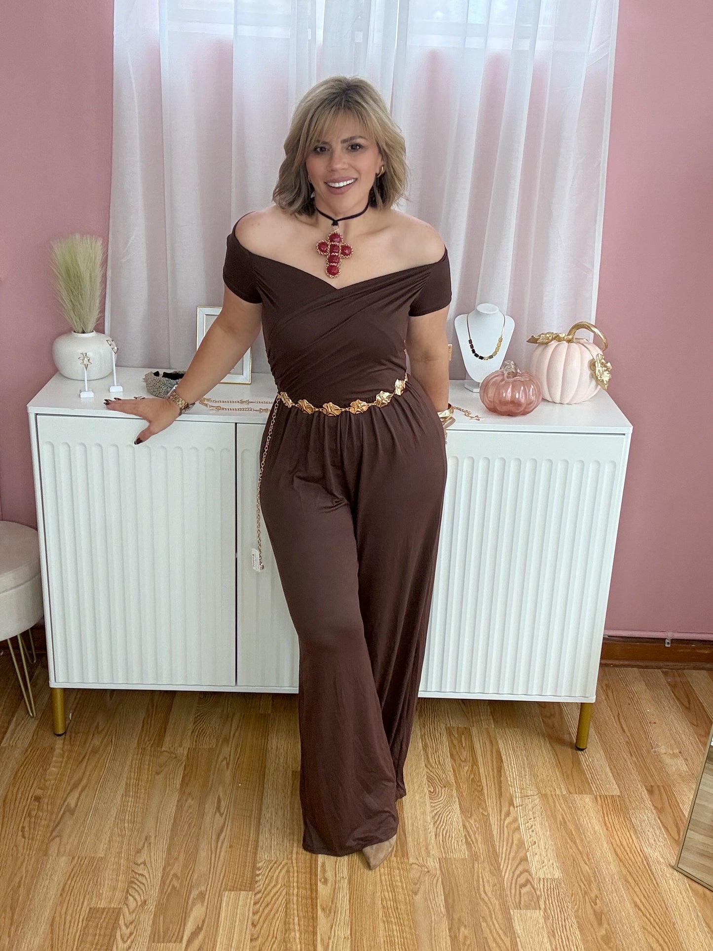 Chocolate Brown Wide-Leg Jumpsuit