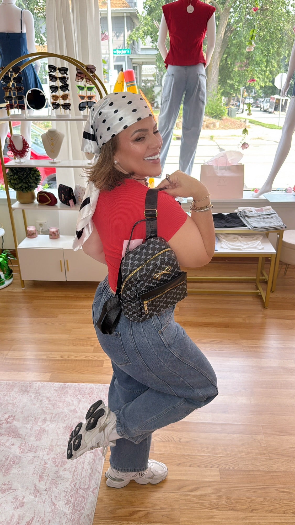 Bow Detail Faux Leather Mini Backpack