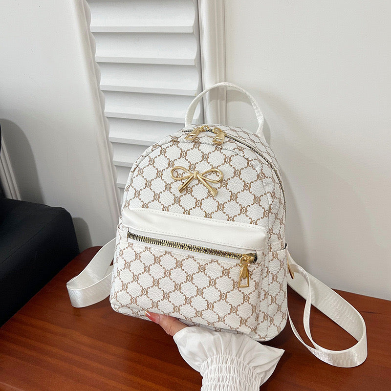 Bow Detail Faux Leather Mini Backpack