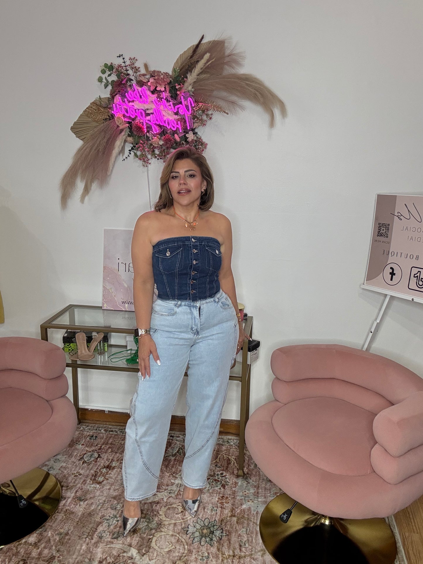 Dark Denim Strapless Bustier Top