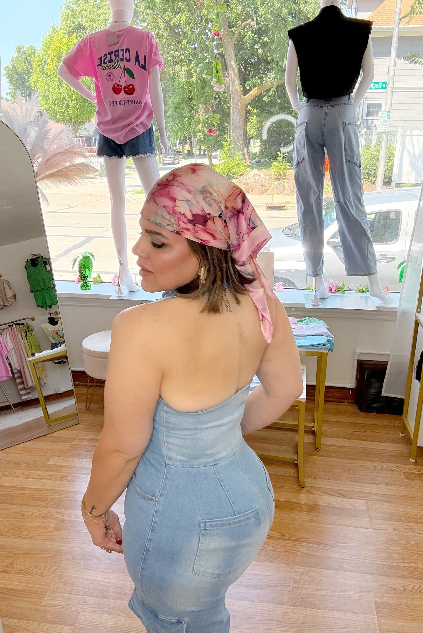 Denim Halter Neck Wide-Leg Jumpsuit