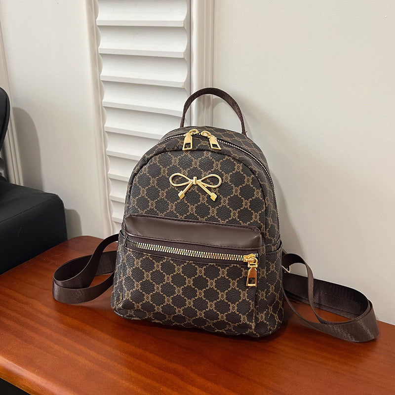 Bow Detail Faux Leather Mini Backpack