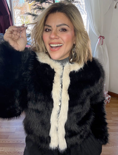 Black & Ivory Faux Fur Jacket – Luxe Holiday Layer