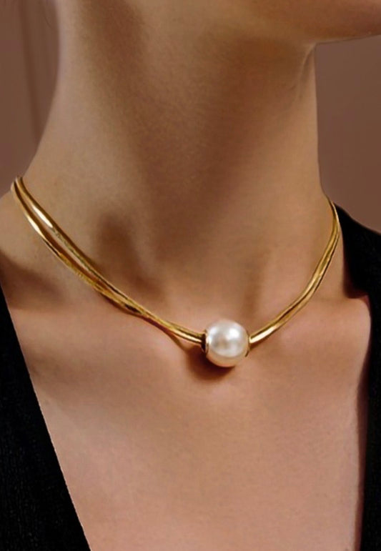 18K Gold Plated Single Pearl Necklace – Waterproof Non-Tarnish Stainless Steel Jewelry
