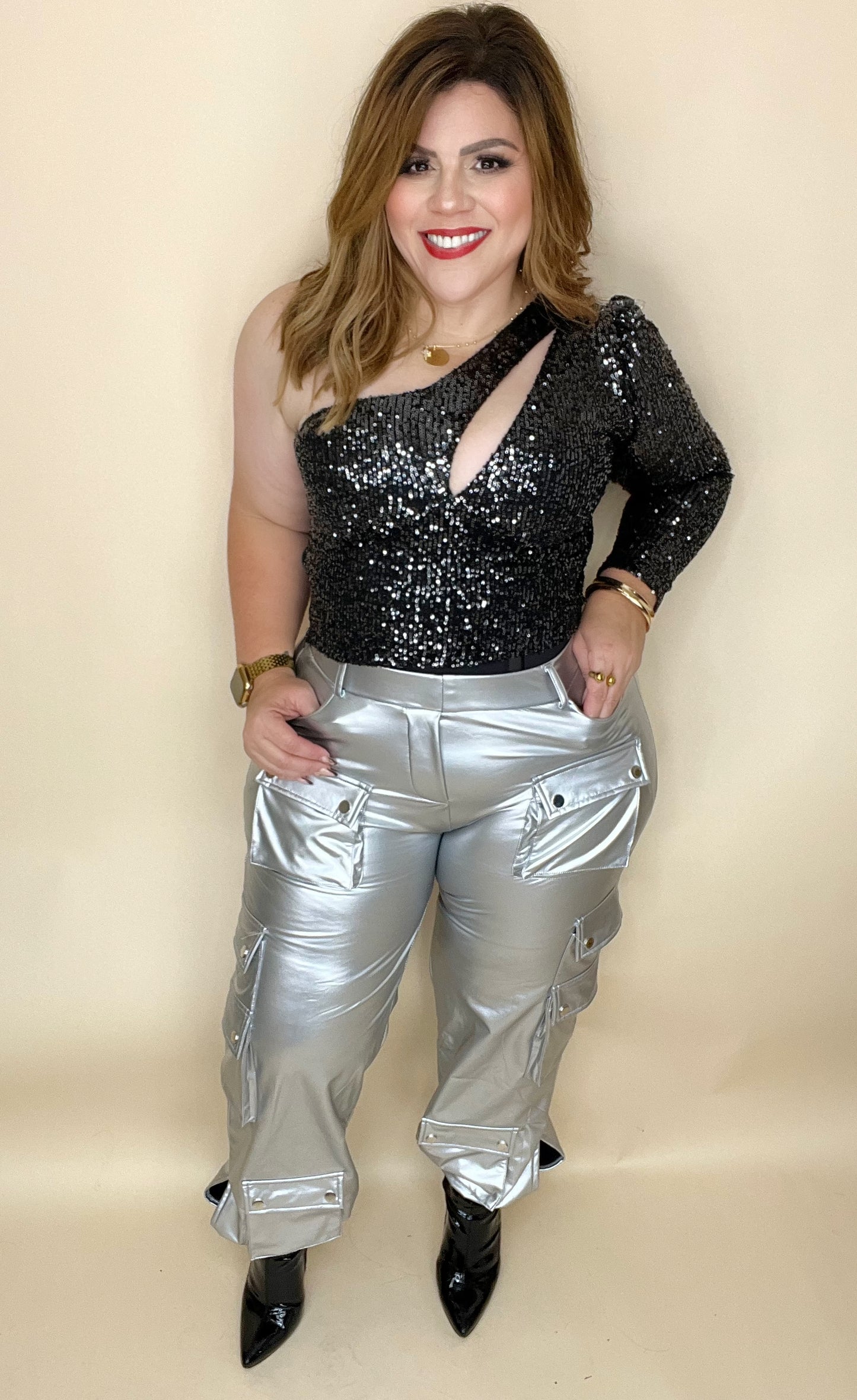 Silver Metallic Cargo Jogger