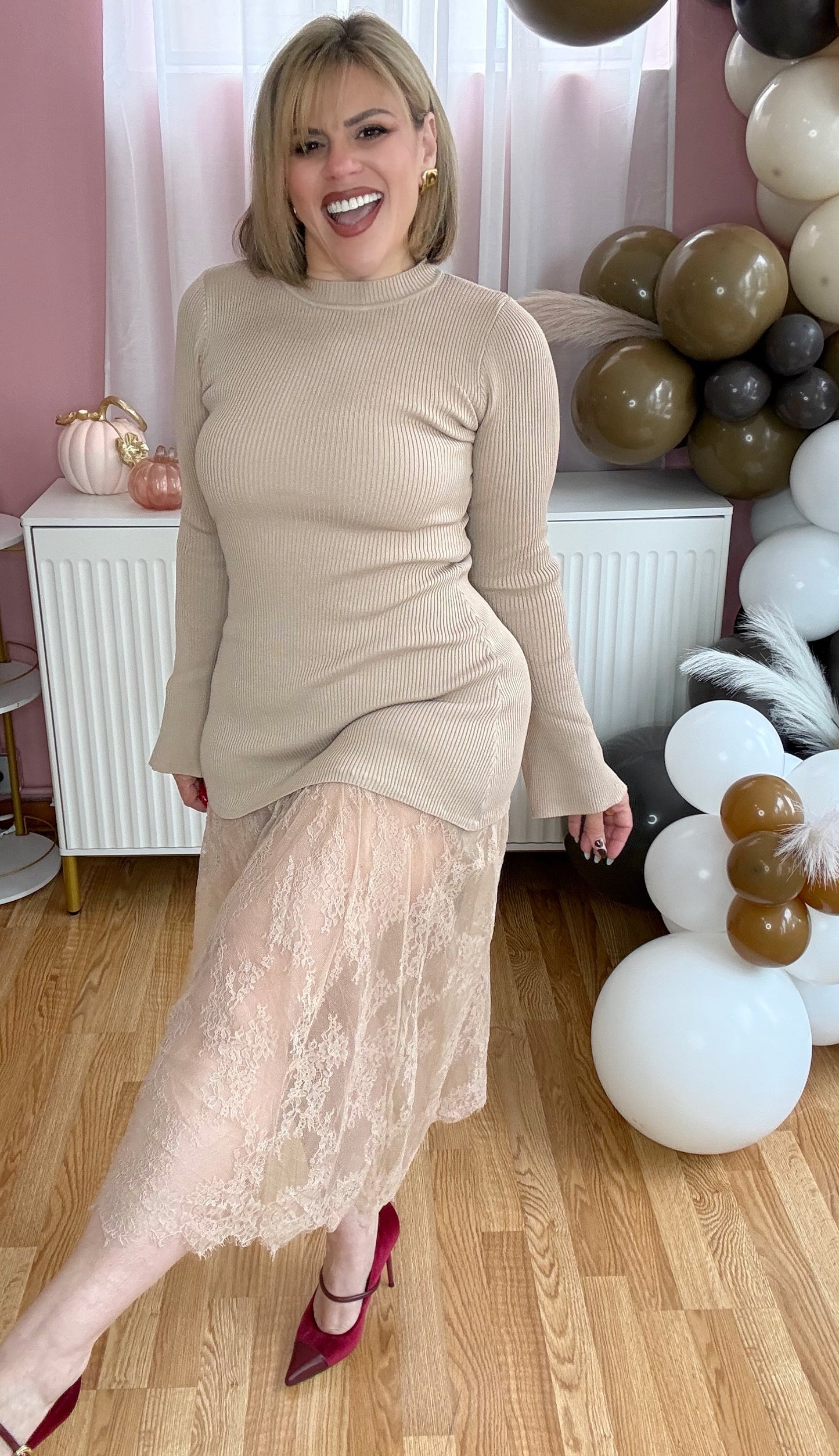 *LAST LARGE* Timeless Grace Ribbed Lace Midi Dress