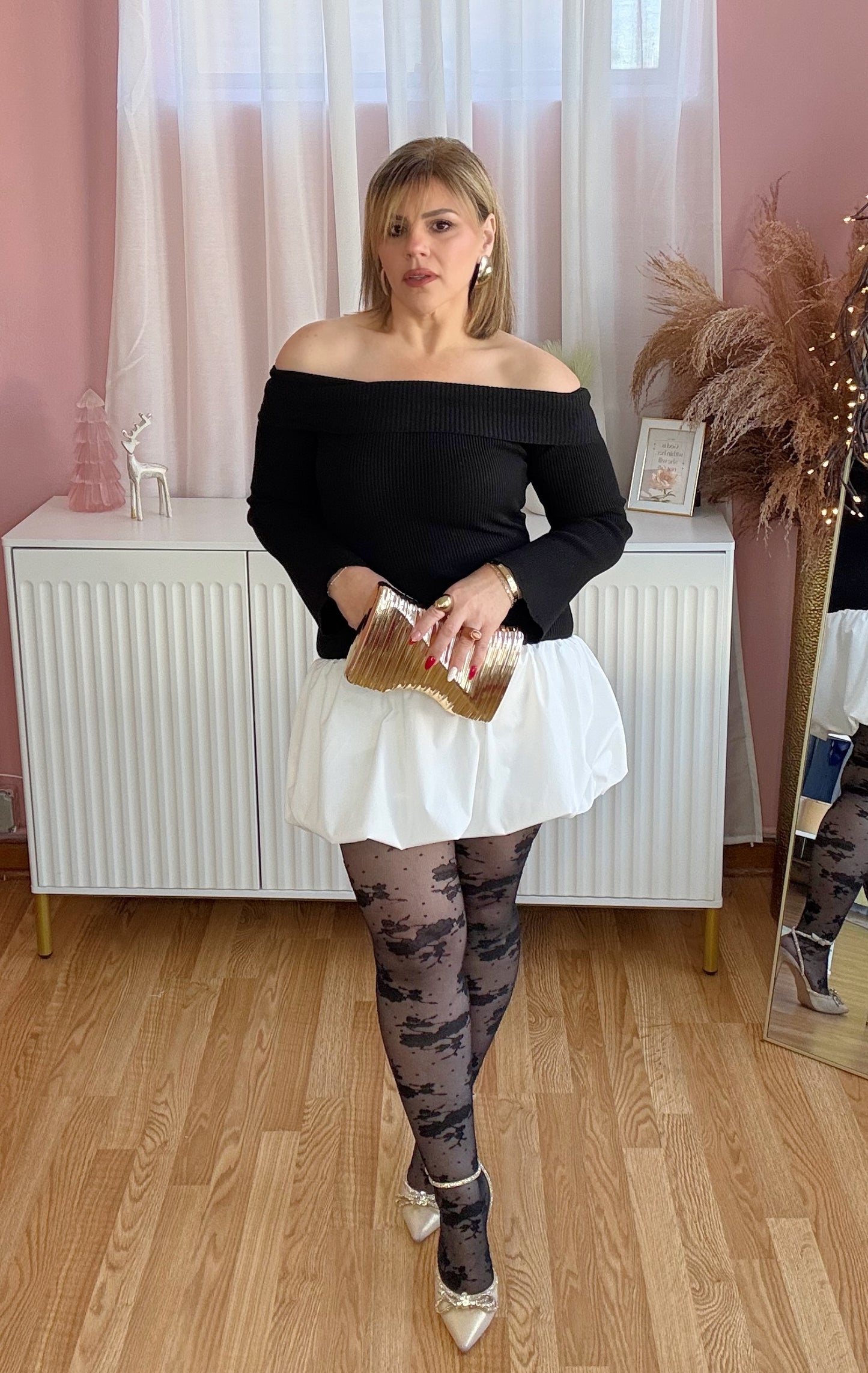 Two-Tone Rib Knit & Bubble Skort Dress