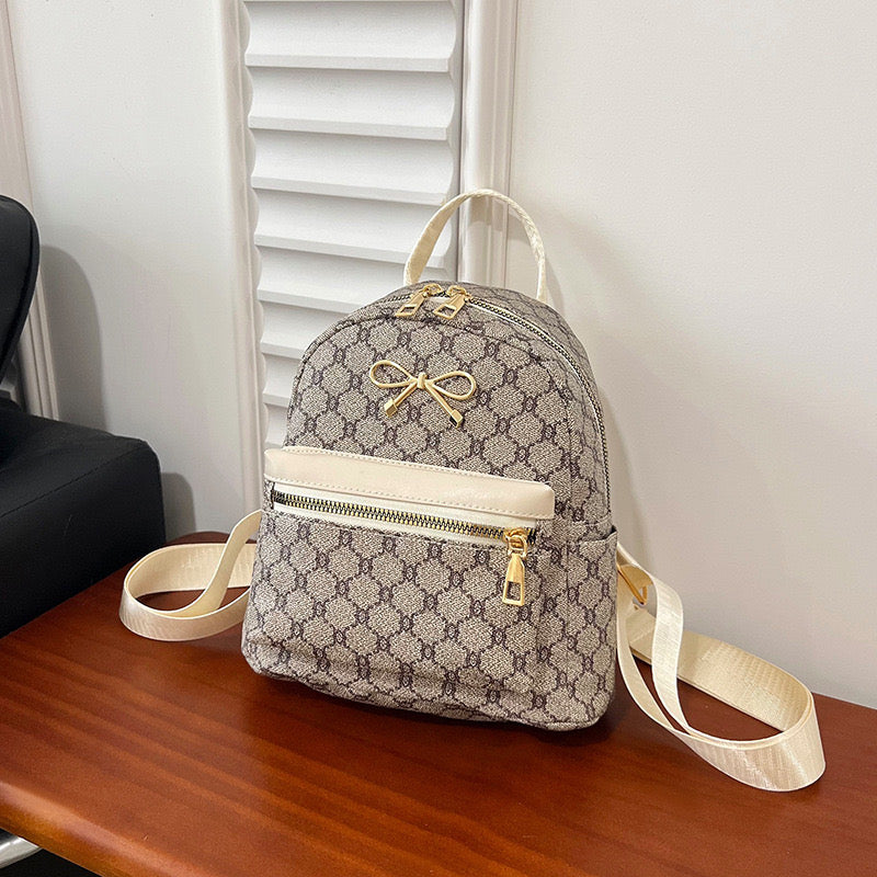 Bow Detail Faux Leather Mini Backpack