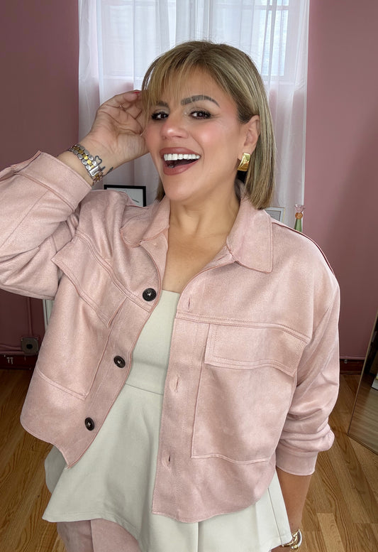 Dusty Pink  Suede Button-Up Jacket