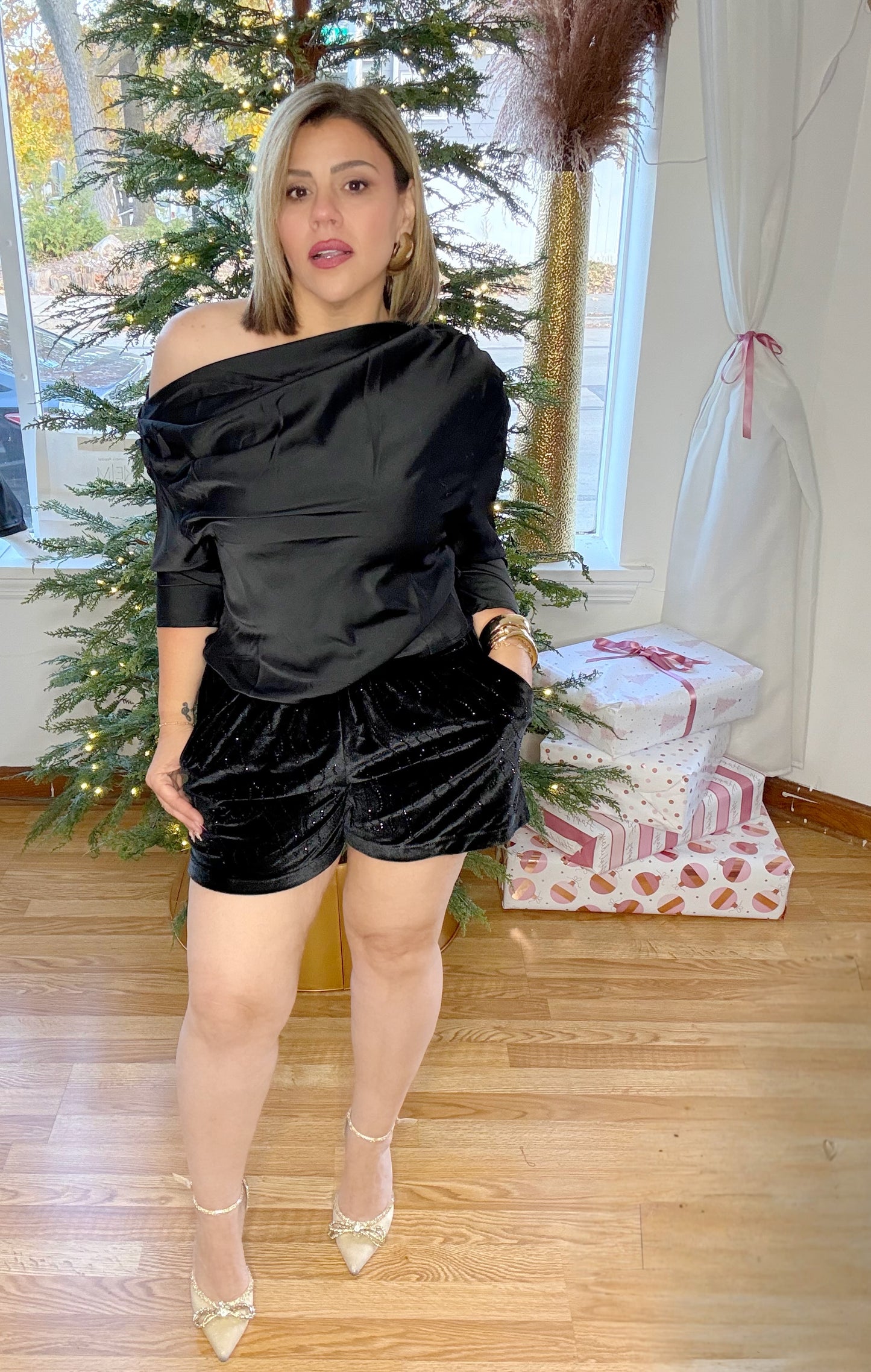 Asymmetrical Satin Black Top