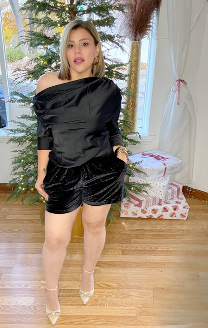 Asymmetrical Satin Black Top