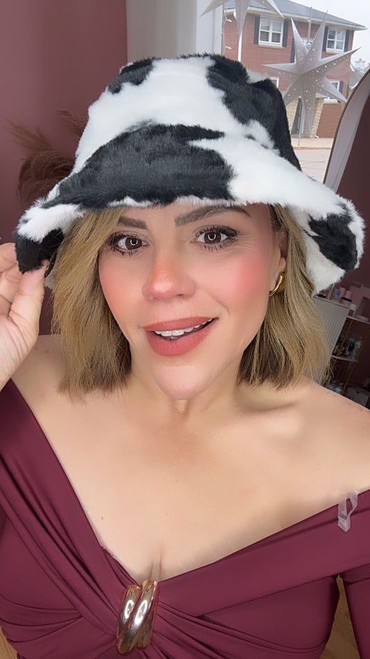 Cow Print Fur Bucket Hat