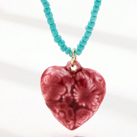 Turquoise Love Resin Heart Necklace