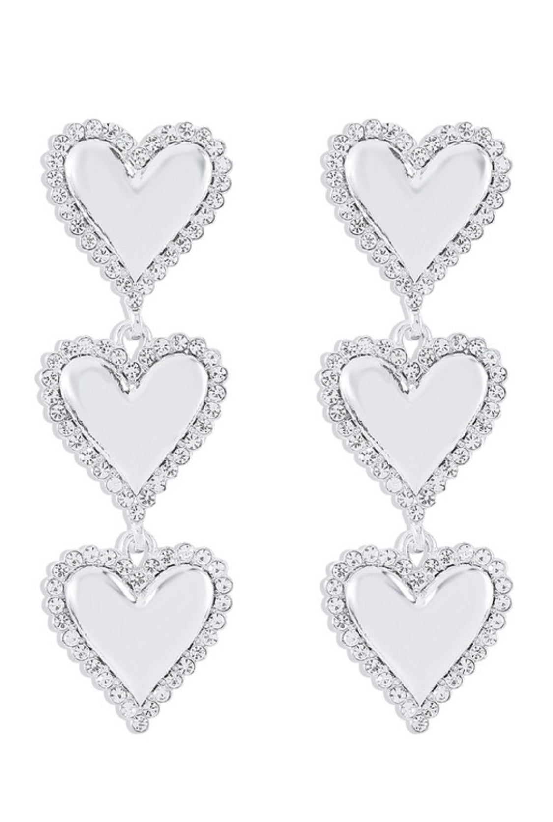 Silver Rhinestone Heart Dangle Earrings
