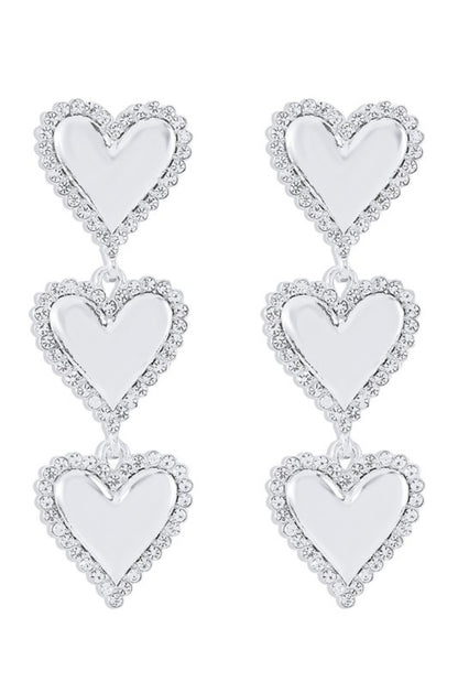 Silver Rhinestone Heart Dangle Earrings