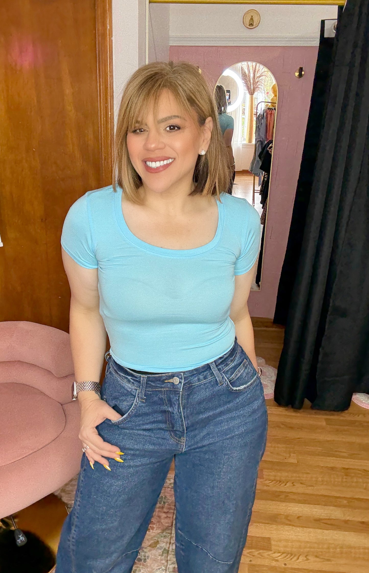 Basic Short Sleeve Top Acid Blue