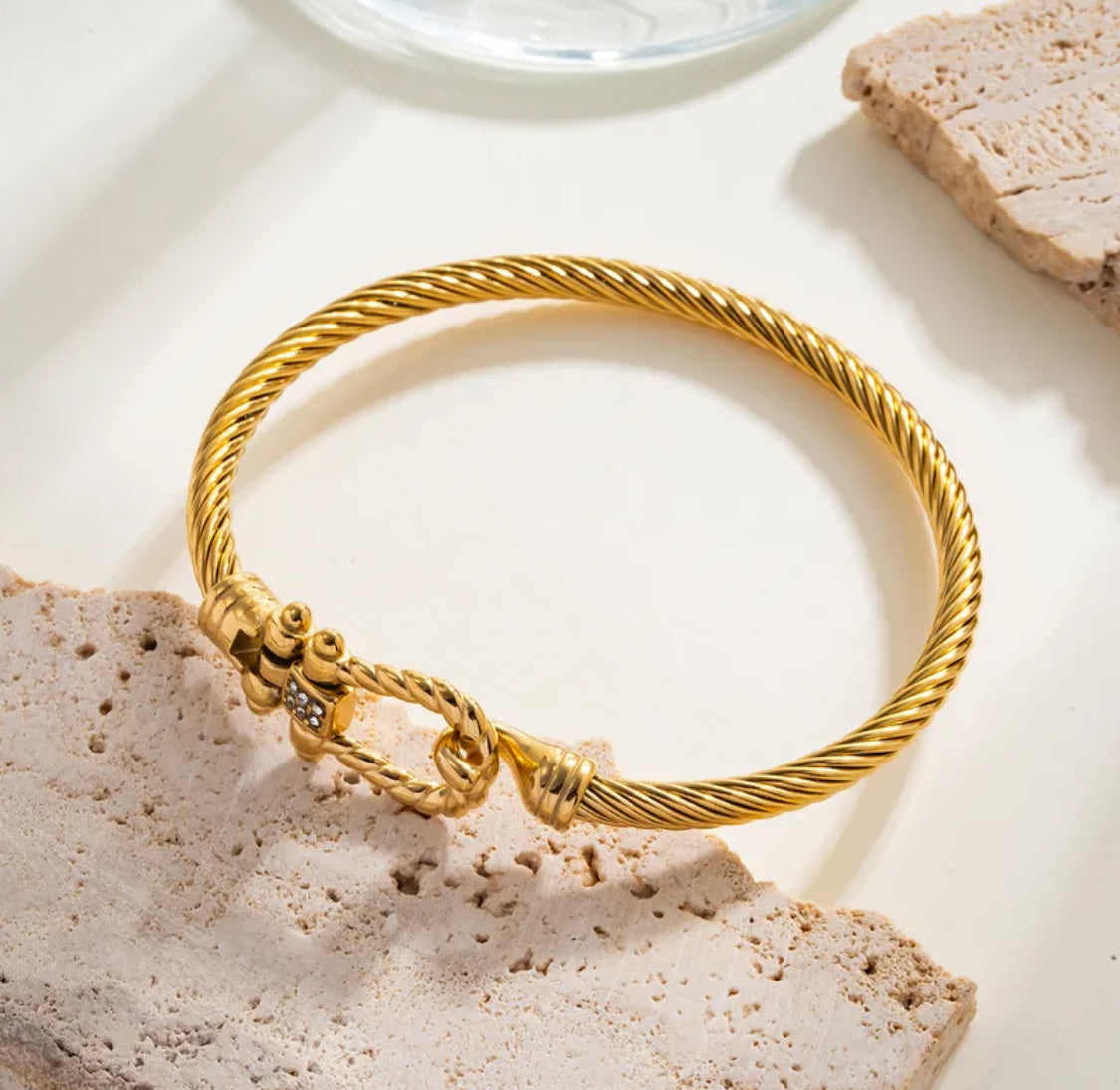 18K Gold Plated Geometric Stainless Steel Bangle – Silver, Gold & Two-Tone Waterproof Bracelet