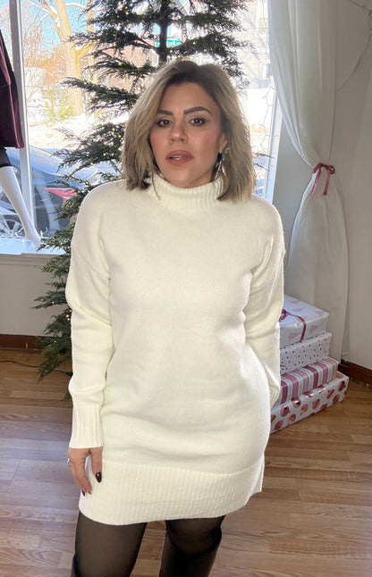 Ivory Turtleneck Sweater Dress – Cozy & Chic