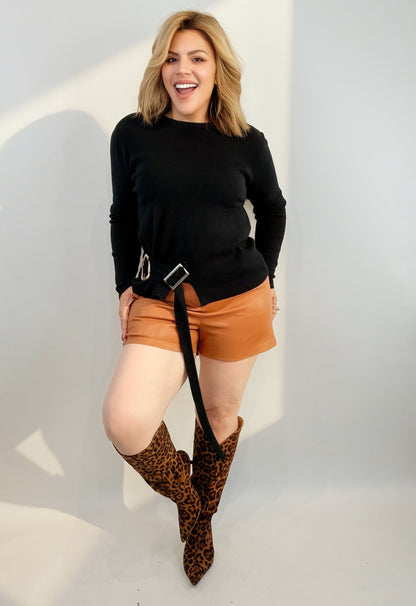 The Ellis Vegan Leather Shorts in cognac