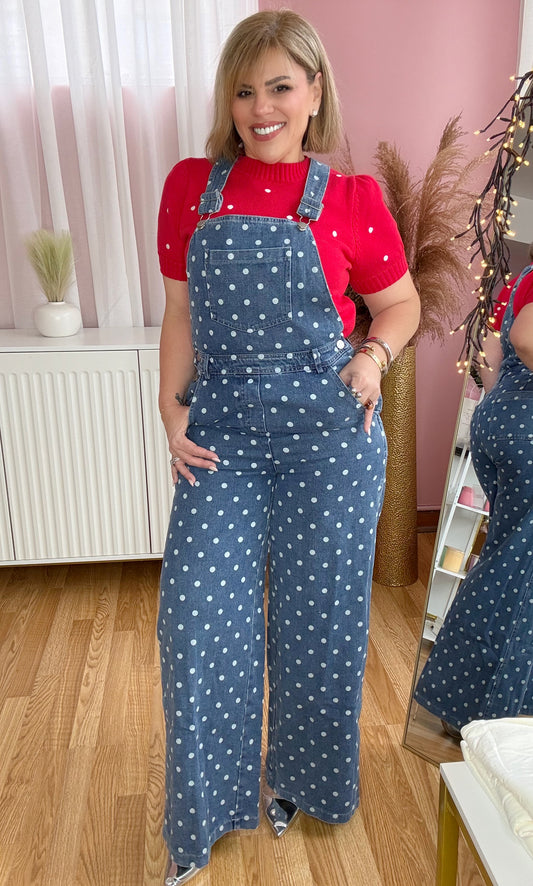Polka Dot Denim Overall