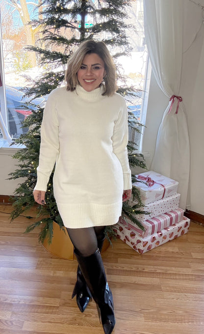 Ivory Turtleneck Sweater Dress – Cozy & Chic