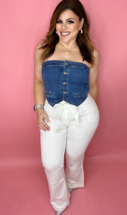 *LAST SMALL* Denim Strapless Button Up Top